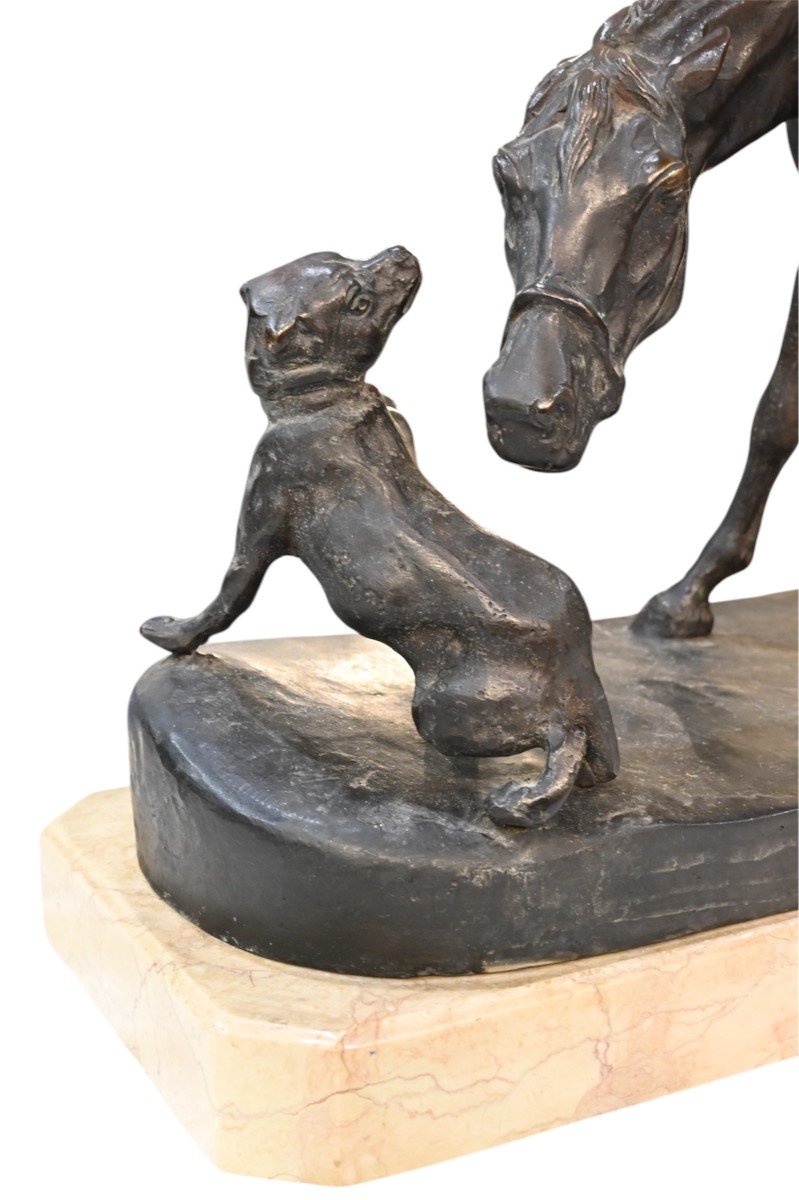 Scultura In Bronzo di Cavallo con Cane - Italia Inizio XX Secolo-photo-2